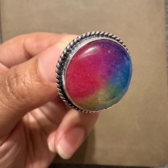 Rainbow Solar Quartz Gemstone 925 Sliver Plated Ring - Picture 5 of 8